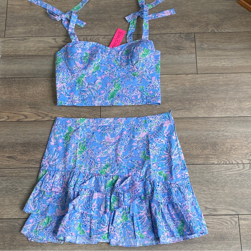 Lilly Pulitzer Rosalie Skirt Set Blue Peri/ The Turtle Package sz 14